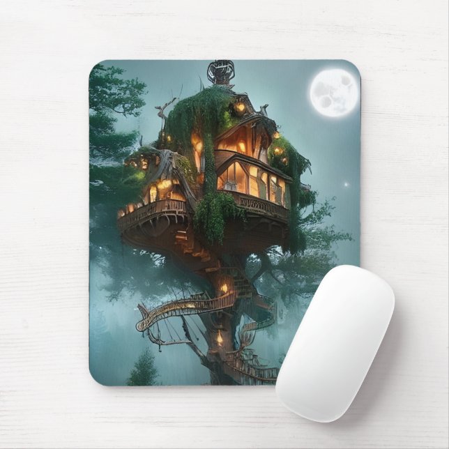 Fantasy Baumhaus Digitalkunst   Mousepad (Mit Mouse)
