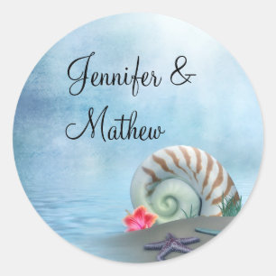Fantasy Beach Hochzeitsticker Runder Aufkleber