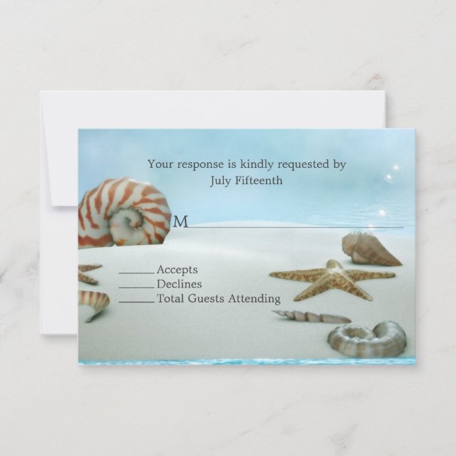 Fantasy Beach mit Muscheln Hochzeit RSVP Card (Vorderseite)