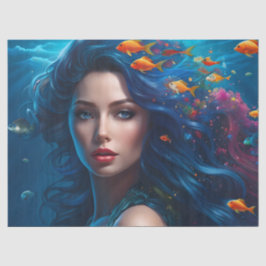 Fantasy Beautiful Blue Meerjungfrau Dekoupage Seidenpapier