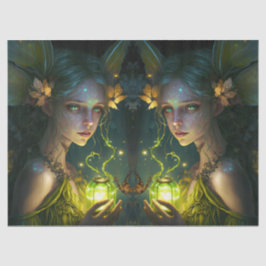 Fantasy Beautiful Green Forest Fairy Decoupage Seidenpapier