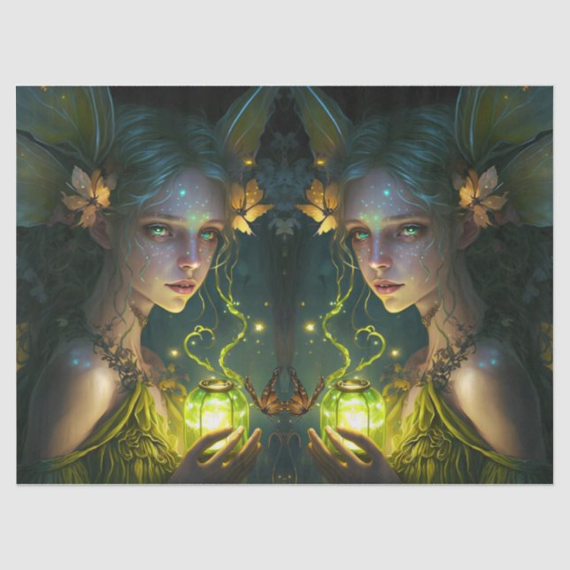 Fantasy Beautiful Green Forest Fairy Decoupage Seidenpapier (Vorderseite)