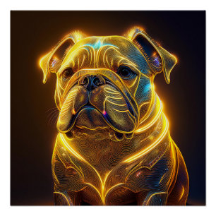 Fantasy-Bild Neon-Gelb English Bulldogge Poster