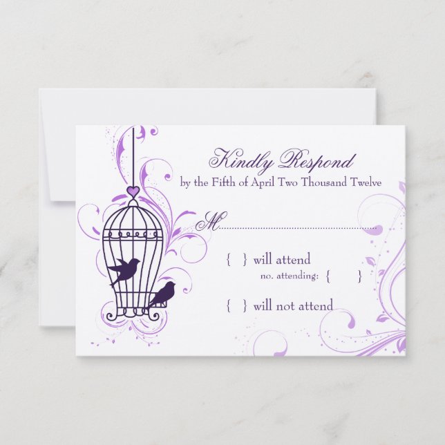 Fantasy Bird Cage mit Wirbel Eggplant UAWG RSVP Karte (Vorderseite)