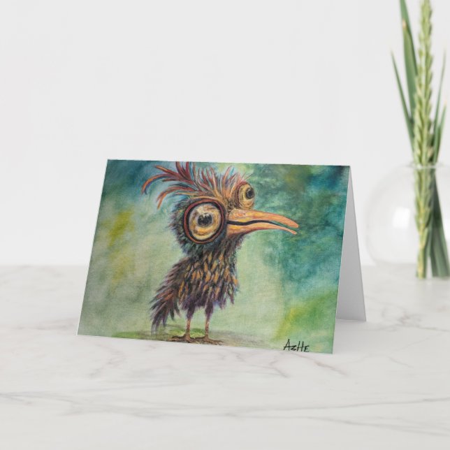 Fantasy Bird Whimsical Faltes Grußkarte Karte (Vorderseite)