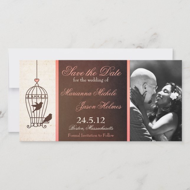 Fantasy Birdcage Chocolate & Pink Save the Date (Vorderseite)