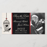 Fantasy Birdcage Foto Save the Date Red Ribbon