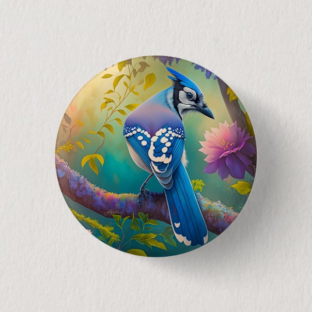 Fantasy Birds Blue Jay Button (Vorderseite)