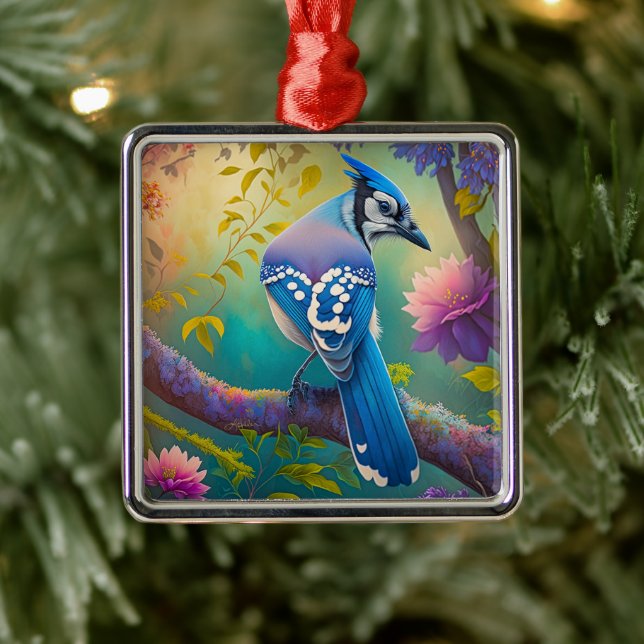 Fantasy Birds Blue Jay Ornament Aus Metall (Baum)