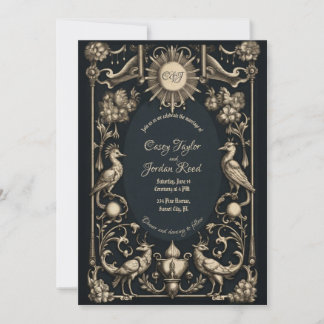 Fantasy Birds Gothic Wedding Einladung Dunkel