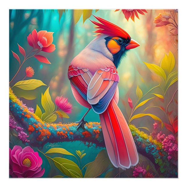 Fantasy Birds Männlicher Kardinal Fotodruck (Vorne)