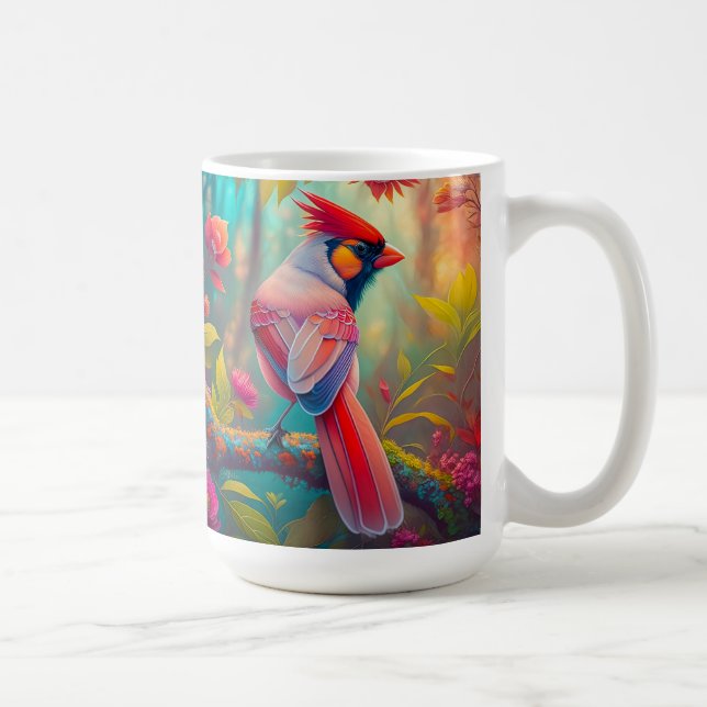 Fantasy Birds Männlicher Kardinal Kaffeetasse (Rechts)