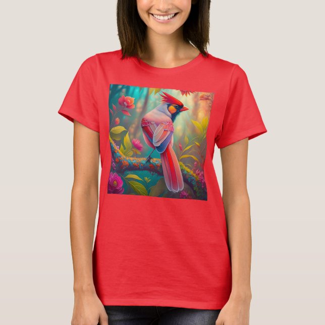 Fantasy Birds Männlicher Kardinal T-Shirt (Vorderseite)