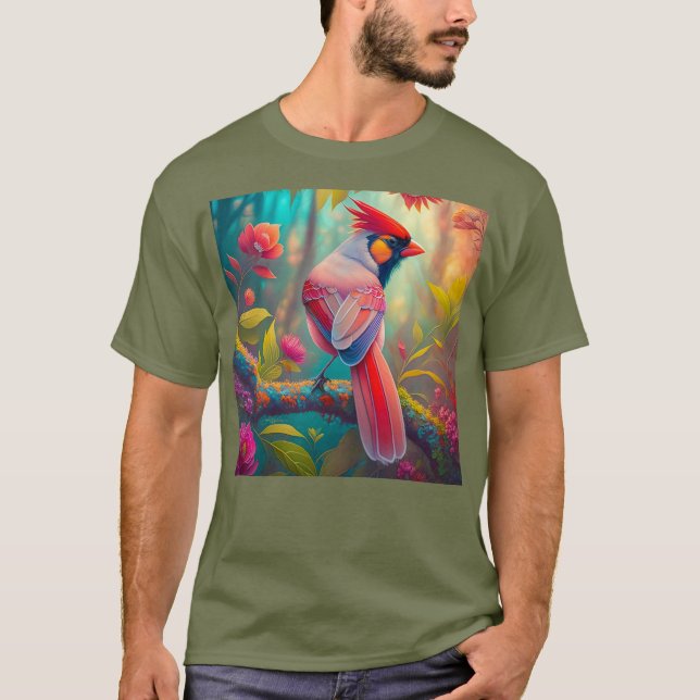 Fantasy Birds Männlicher Kardinal T-Shirt (Vorderseite)