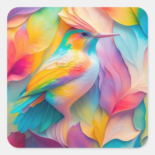 Fantasy Birds Silk Bird Quadratischer Aufkleber (Vorderseite)