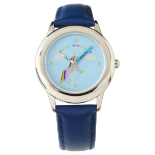 Fantasy Birthday Unicorn Regenbogen und Wolken Armbanduhr