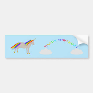 Fantasy Birthday Unicorn Regenbogen und Wolken Autoaufkleber