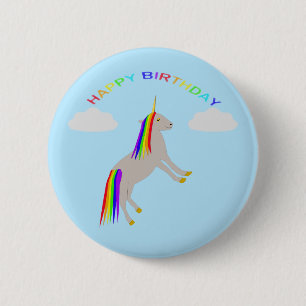 Fantasy Birthday Unicorn Regenbogen und Wolken Button
