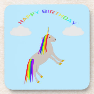 Fantasy Birthday Unicorn Regenbogen und Wolken Getränkeuntersetzer