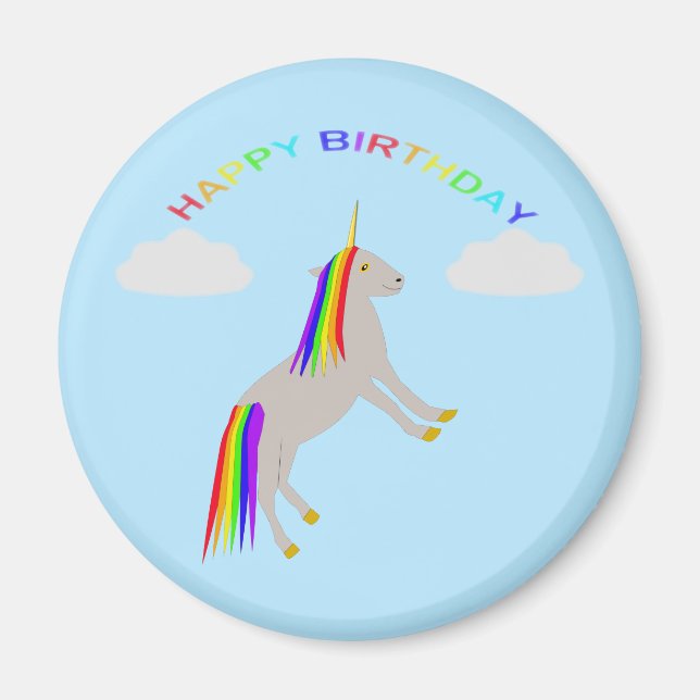 Fantasy Birthday Unicorn Regenbogen und Wolken Magnet (Vorne)