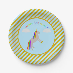 Fantasy Birthday Unicorn Regenbogen und Wolken Pappteller