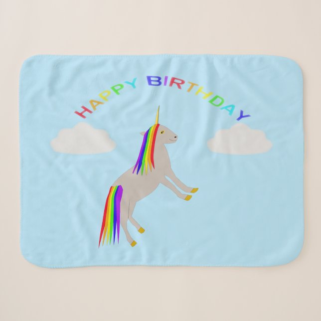 Fantasy Birthday Unicorn Regenbogen und Wolken Sherpadecke (Vorderseite (Horizontal))