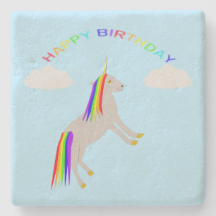 Fantasy Birthday Unicorn Regenbogen und Wolken Steinuntersetzer