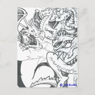 Fantasy Black and White Dragons Postkarte
