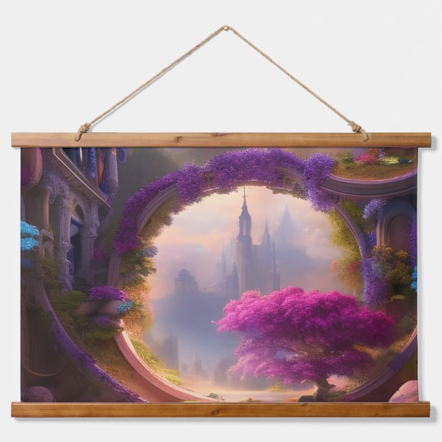 Fantasy Bläserhof Rosa Baum Wandteppich Mit Holzrahmen (Vorne)
