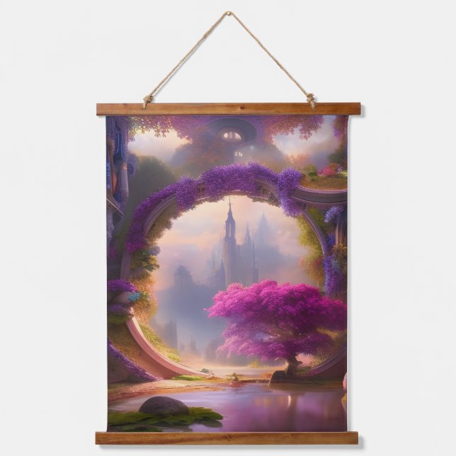 Fantasy Bläserhof Rosa Baum Wandteppich Mit Holzrahmen (Vorderseite)