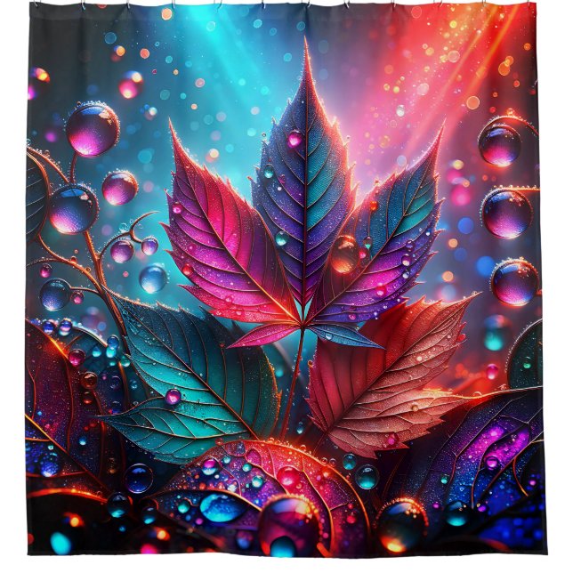 "Fantasy-Blätter: Dew-Kissed Elegance Duschvorhang (Vorderseite)