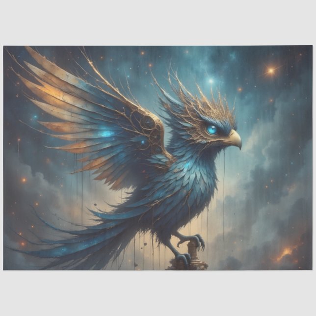 Fantasy-Blauer-Phönix-Vogel-Decoupage-Papier Seidenpapier (Vorderseite)