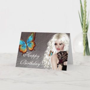 Fantasy Blonde mit Butterfly Geburtstagskarte Karte
