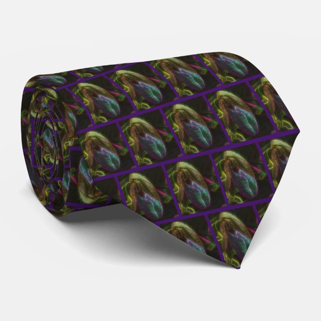 Fantasy Blue Abstrakt Lady Slipper Blume Krawatte (Gerollt)