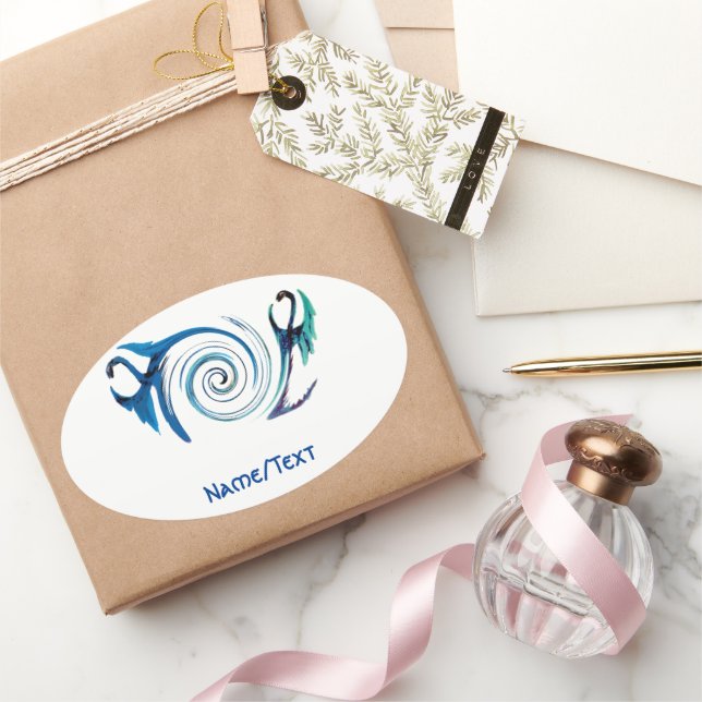 Fantasy Blue Dragons Mystical Custom Ovaler Aufkleber (Schenken)