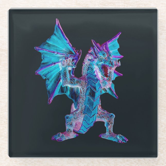 Fantasy Blue Fire Dragon Glasuntersetzer (Vorderseite)