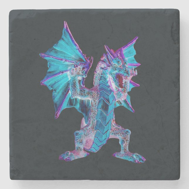 Fantasy Blue Fire Dragon Steinuntersetzer (Vorderseite)