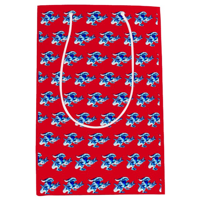 Fantasy Blue Frost Dragon Red Mittlere Geschenktüte (Vorderseite)