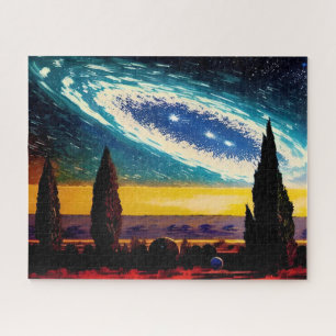 Fantasy Blue Galaxy über gelben Himmelsgemälde