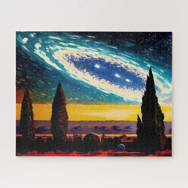 Fantasy Blue Galaxy über gelben Himmelsgemälde (Horizontal)