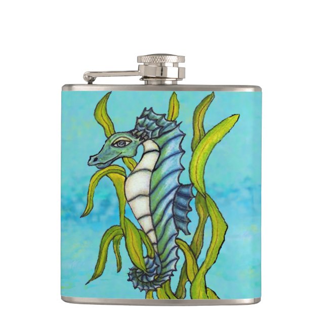 Fantasy Blue Sea Dragon Seepferd Seetang Flachmann (Vorderseite)