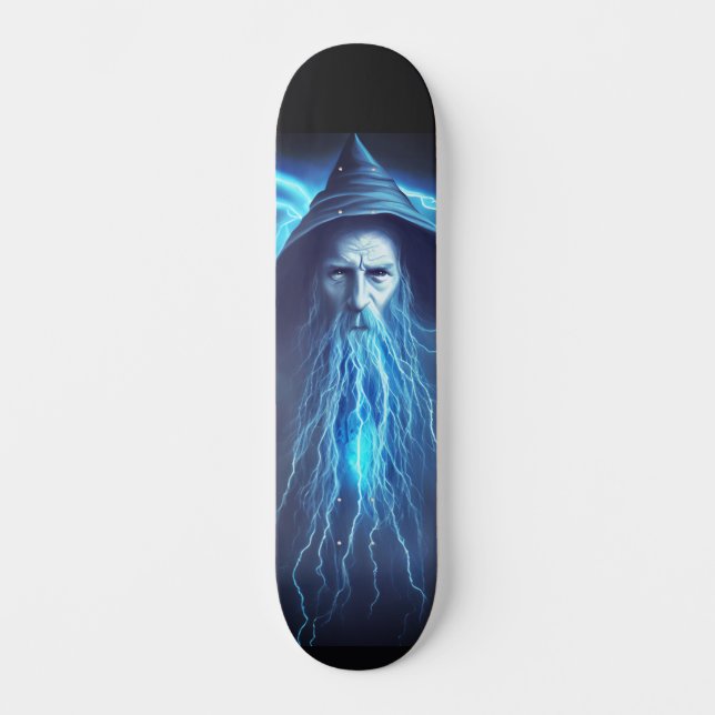 Fantasy Blue Wizard Illustrator Thunder Graphic Skateboard (Vorderseite)