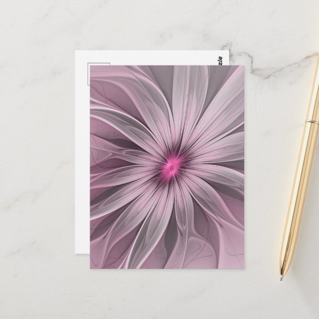 Fantasy Blume Abstrakt Plum Flora Fraktal Kunst Postkarte (Vorderseite/Rückseite Beispiel)