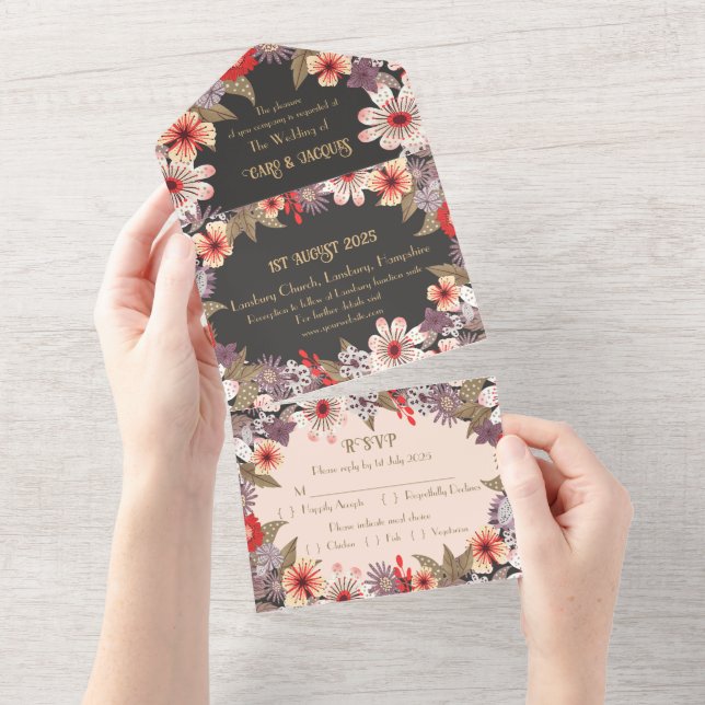 Fantasy-Blume - Hochzeitseinladung ganz in One All In One Einladung (Abreißtisch)
