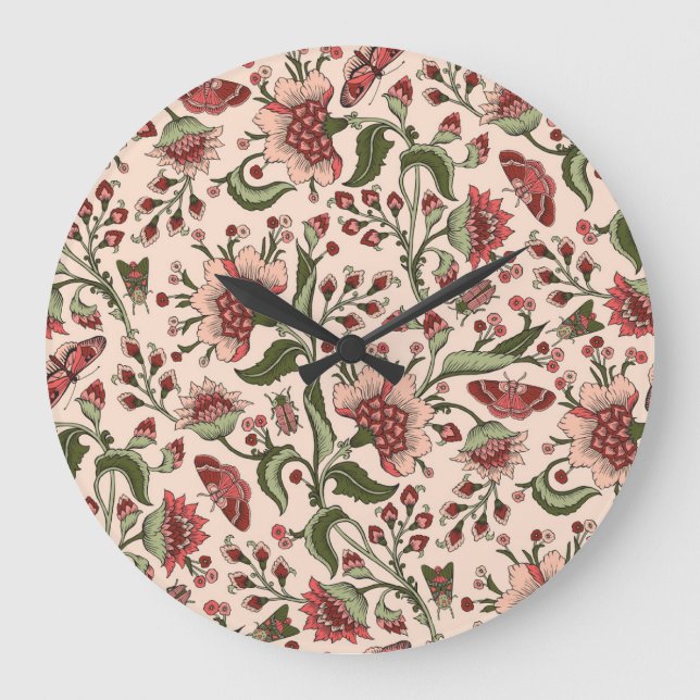 Fantasy Blume Paisley Hand Drawn Große Wanduhr (Vorderseite)
