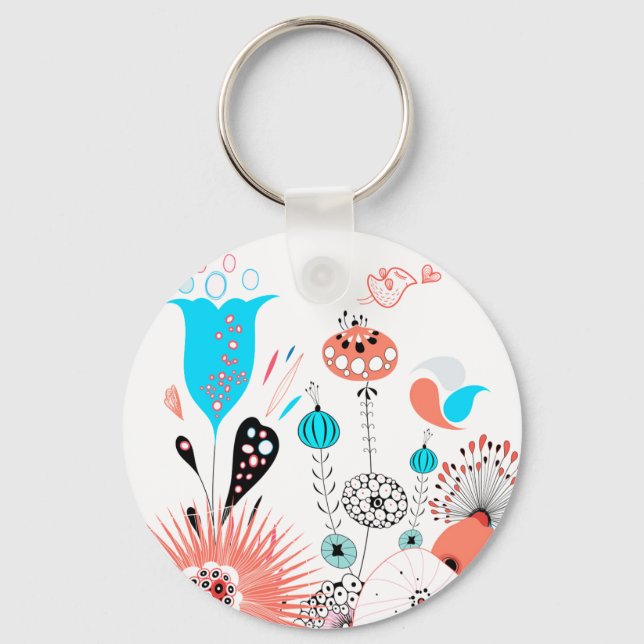 Fantasy-Blume und Birdie Button Schlüsselanhänger (Vorderseite)