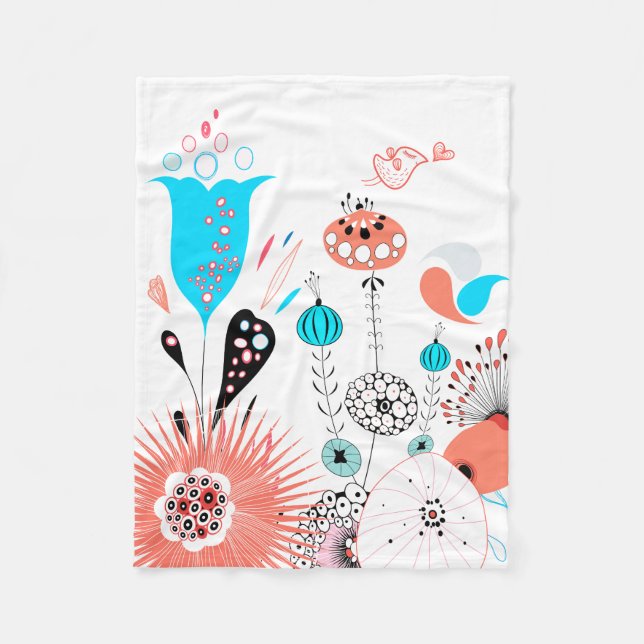 Fantasy-Blume und Birdie Fleecedecke (Vorderseite)