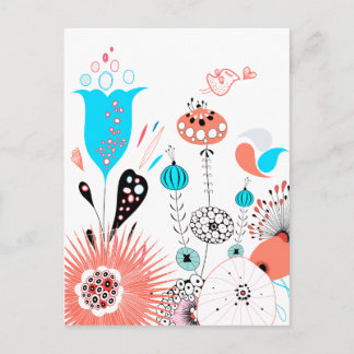 Fantasy-Blume und Birdie Postcard Postkarte