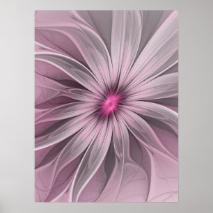 Fantasy-Blumen-Abstrakt-Pfirsich-Blumen-Fraktal-Ku Poster