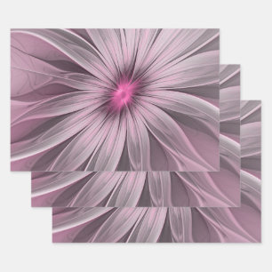 Fantasy-Blumen-Abstrakt-Pflaume-Blumen-Fraktal-Kun Geschenkpapier Set